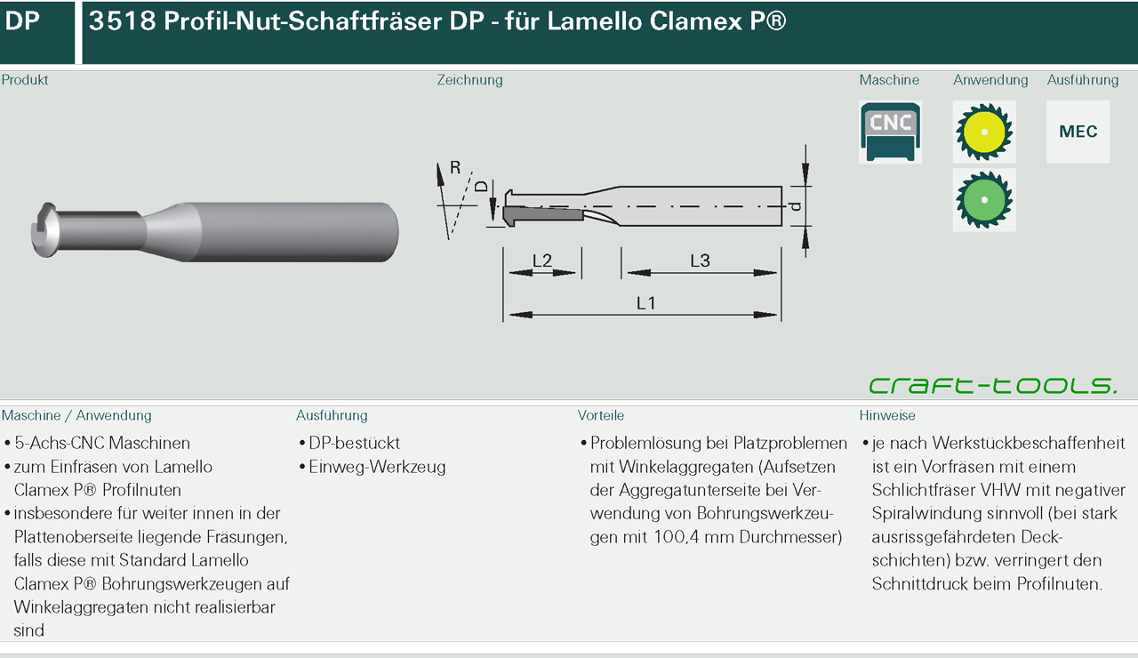 3518 Profil-Nut-Schaftfräser DP - für Lamello Clamex P®